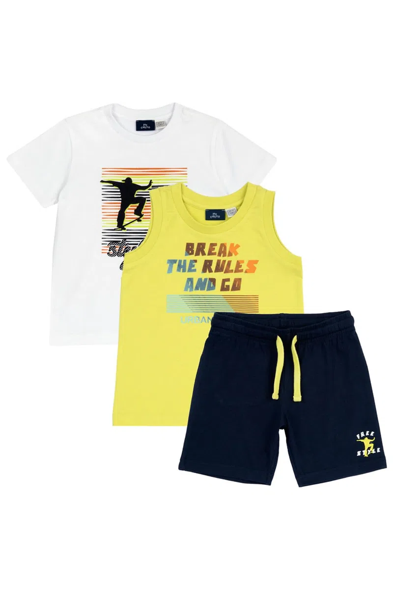 Chicco, Completo Bambino, Set con T-shirt, Pantaloncino e Canottiera Abbinati, in 100% Cotone, Ottimi per la Primavera e l'Estate, Abbigliamento Bambini e Ragazzi