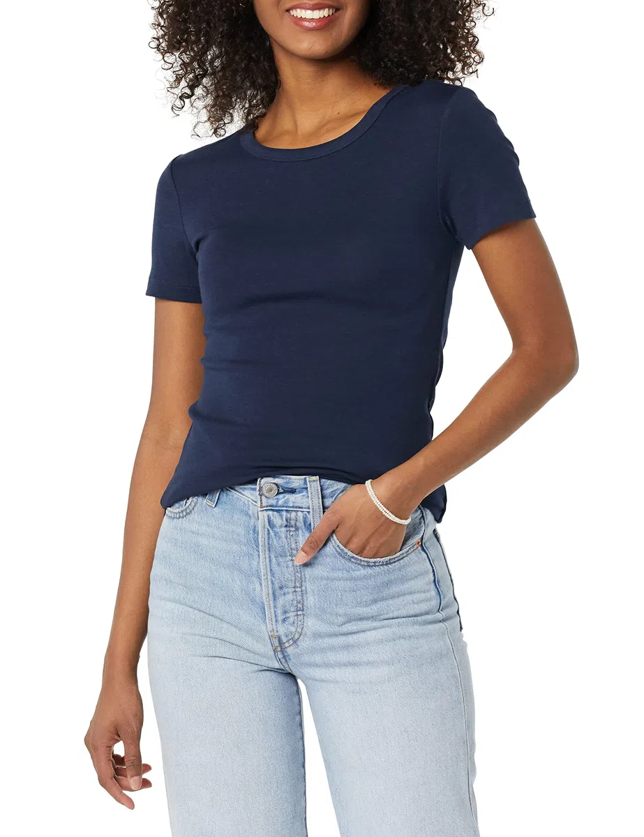 Amazon Essentials Donna T-Shirt Girocollo a Maniche Corte Slim