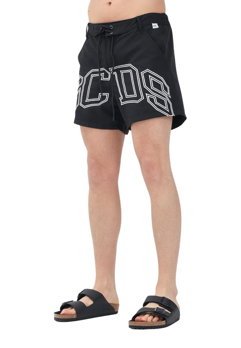 GCDS Shorts Mare Nero da Uomo con Stampa Logo L
