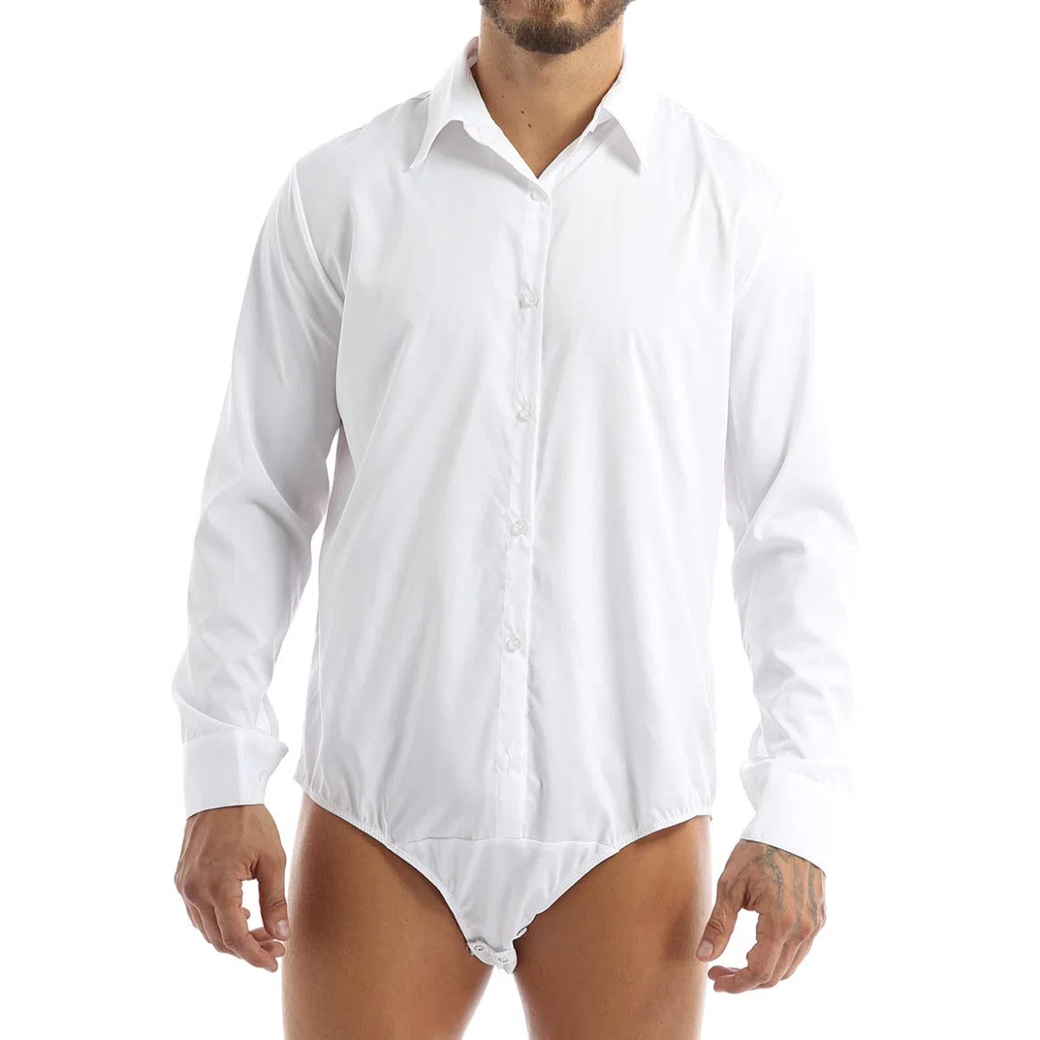 inhzoy Camicia Bianco da Ufficio Bodysuit Danza Latino Uomo Costumi da Ballo Bottoni di Base Dancewear Tango Zumba Samba Rumba Pratica Slim Fit Competizione