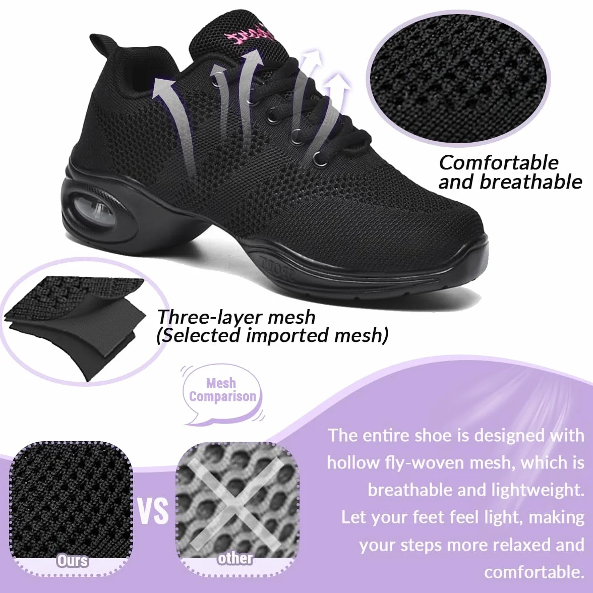 Hixingo Scarpe da Ballo Sportive Donna Fitness Ginnastica Sneakers Scarpe da Running Casual Traspirante Antiscivolo Jazz Moderno Comode Classiche Scarpe Danza Sneakers