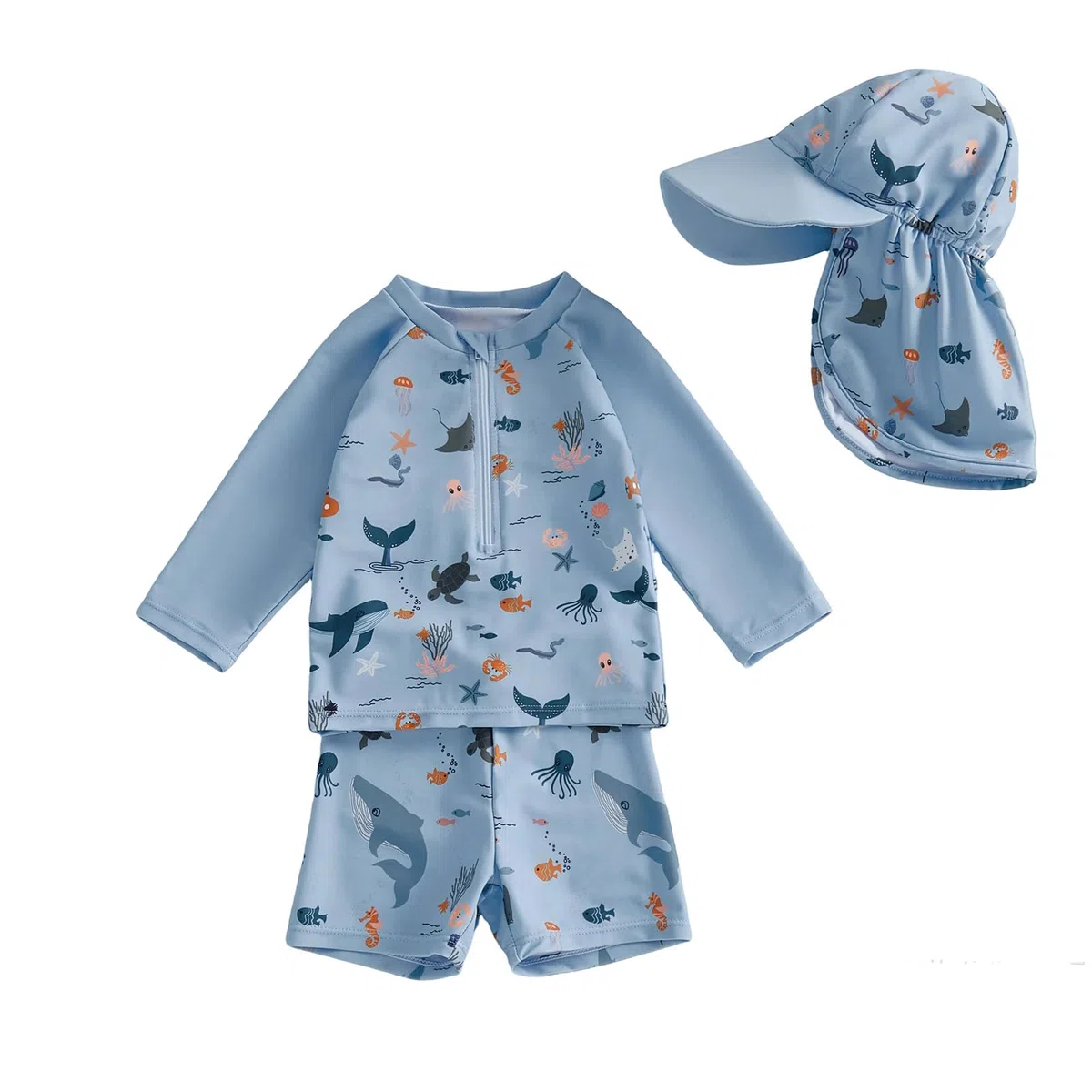Costume Bagno Protezione Anti-Rash a Maniche Lunghe Neonato e Bambino con Cappello Parasole Set Bagno Vocation