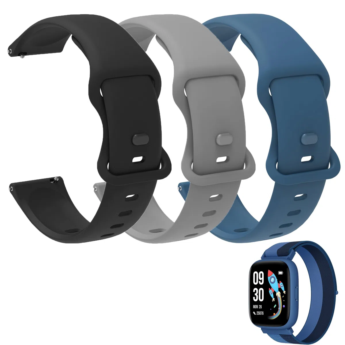 Blueshaweu Cinturino da 22 mm, compatibile con BIGGERFIVE Smartwatch per bambini BW01, BW02, cinturini sportivi in silicone compatibile con Biggerfive Brave 2, Biggerfive Brave Smartwatch