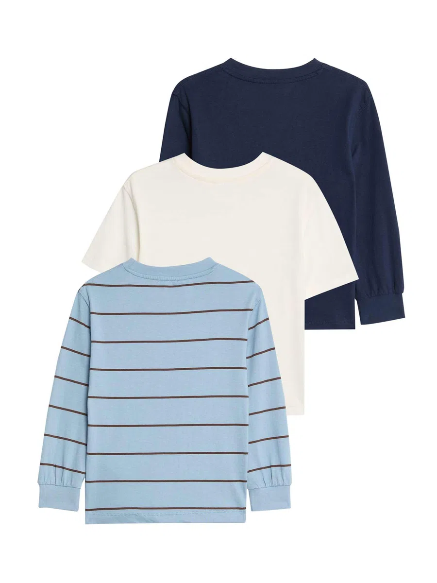 Marks & Spencer Bambini Puro Cotone Top 3-Pack – Unisex per Bambini e Ragazze – vestibilità Regolare