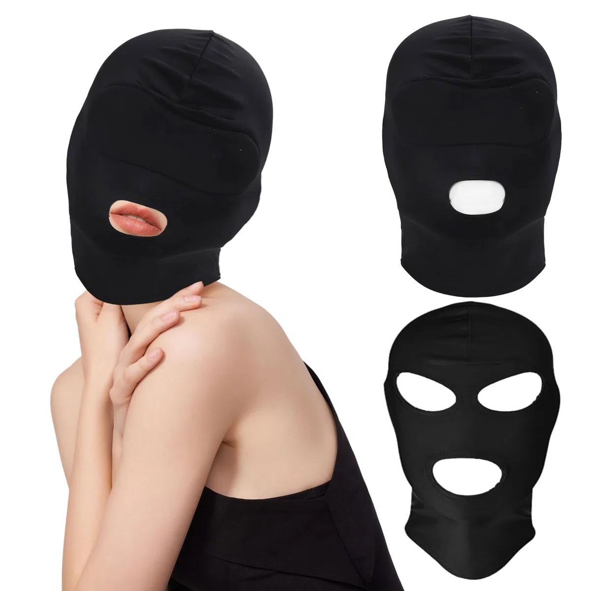 UILYNIU 2 Pezzi Full Face Mask, Unisex a Copertura Completa, Copricapo Con Occhi e Bocca Aperti Traspirante, per Giochi di Coppia, Feste, Carnevale (Nero)