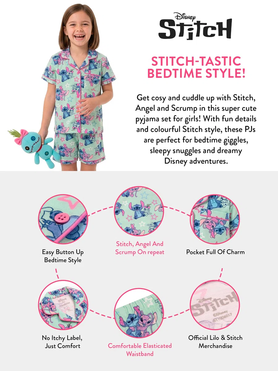 Disney Lilo & Stitch Pigiama Bambina, Pigiama Ragazza Estivo con Angel e Stitch