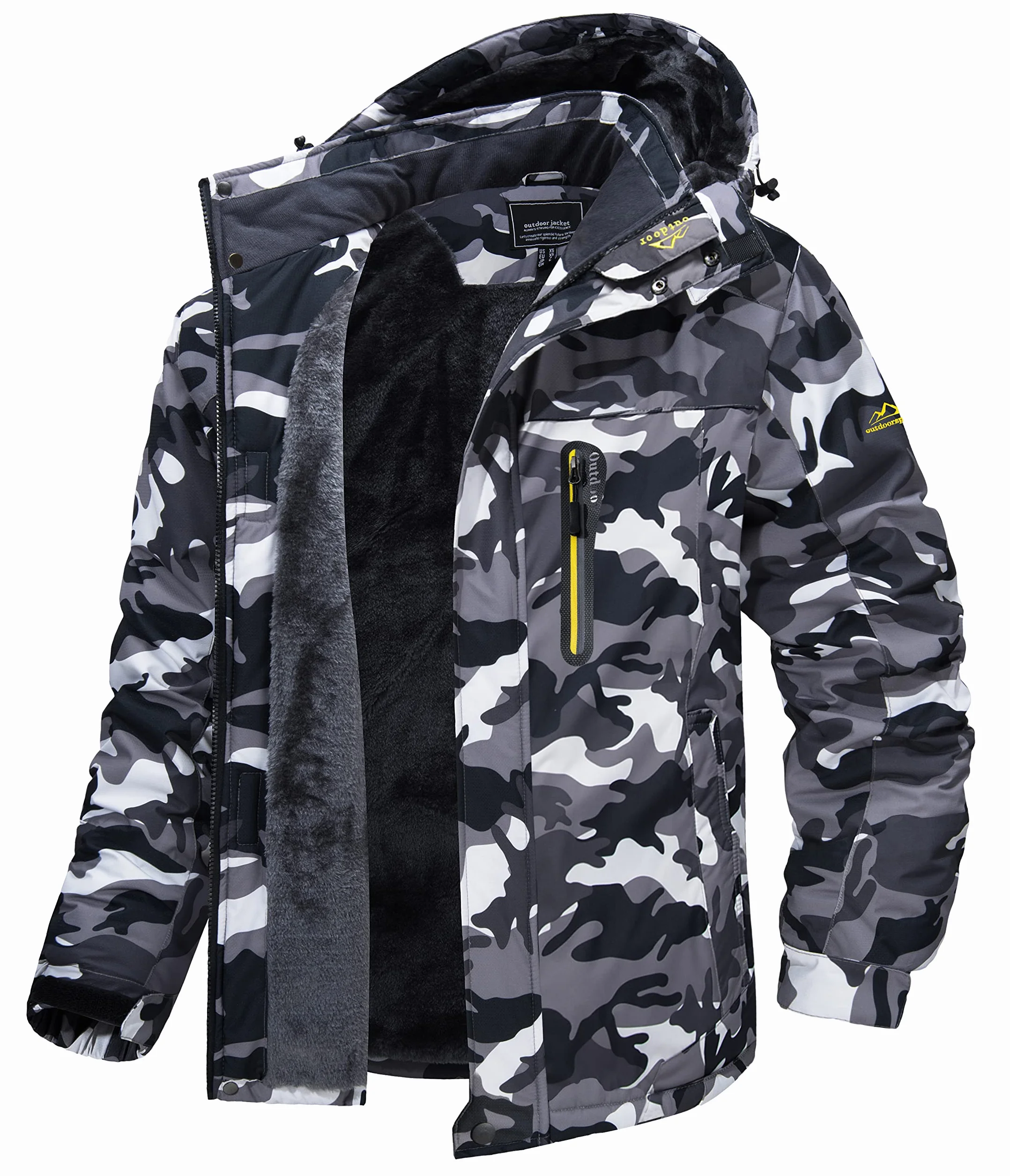 MAGCOMSEN Giacca da Sci Impermeabile da Uomo Antivento da Montagna Parka in Pile con Cappuccio