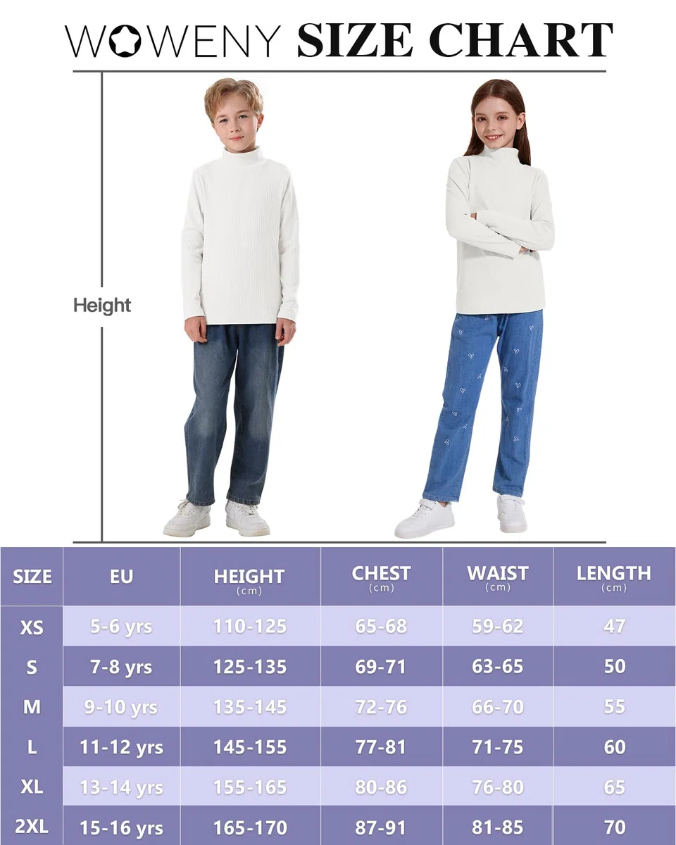 WOWENY Maglietta termica a collo alto in pile per bambini inverno 5-14 anni