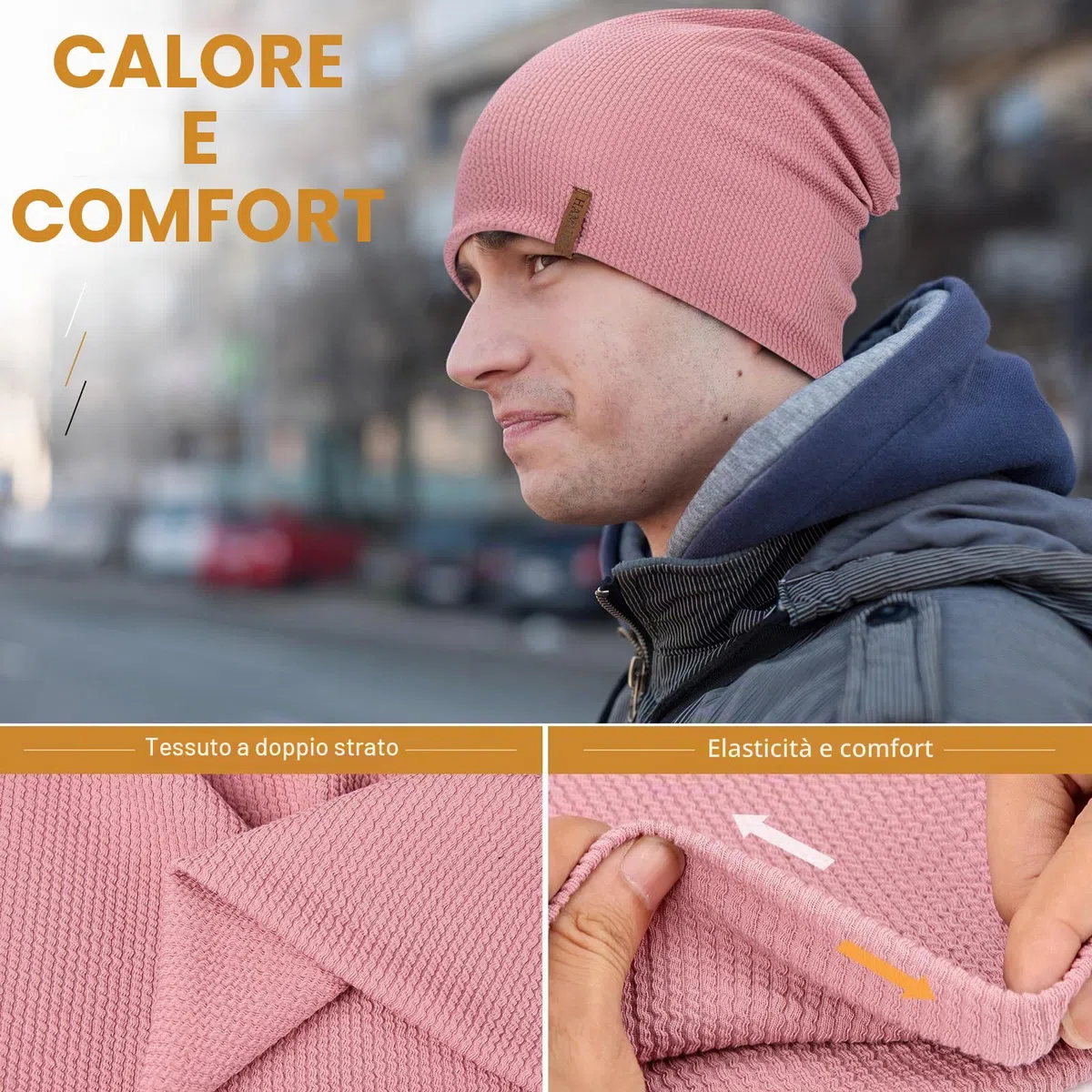 HAMUNI Berretto da donna Slouch, berretto da uomo, elastico, morbido, comodo, in jersey, classico, alla moda, perfetto per primavera, autunno e inverno
