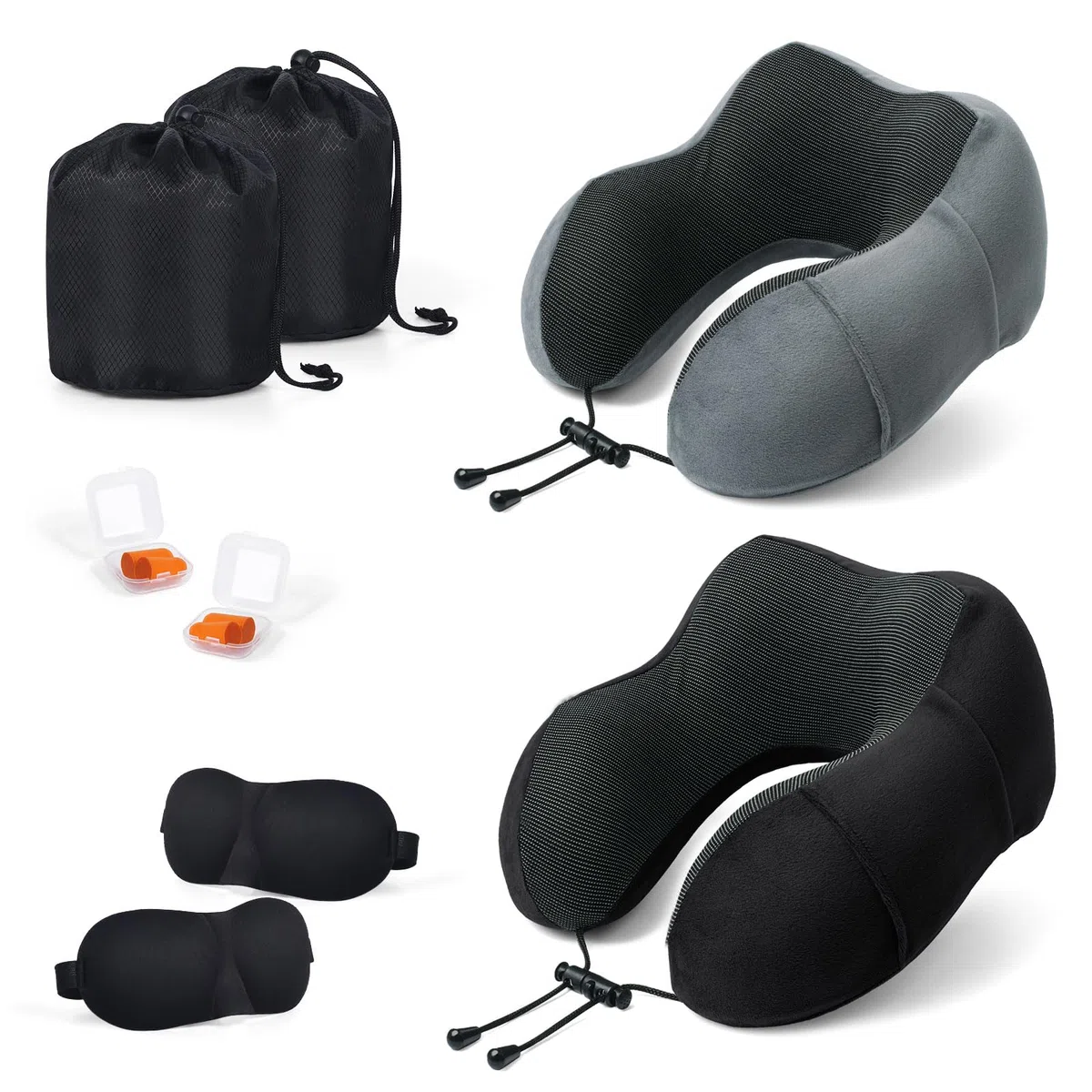 Cuscino da Viaggio, Set di 2 Cuscino Collo Memory Foam, Cuscino Cervicale Viaggio Portatile, Perfetto per Aereo Auto Ufficio, Inclusa Maschera per Dormir, Borsa per Trasporto