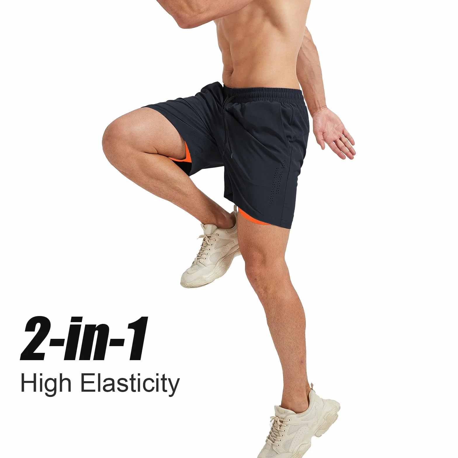 Pantaloncini da Running Uomo 2 in 1 Pantalone Corto Sportivo Short da Asciugatura Rapida Traspirante Outdoor Jogging