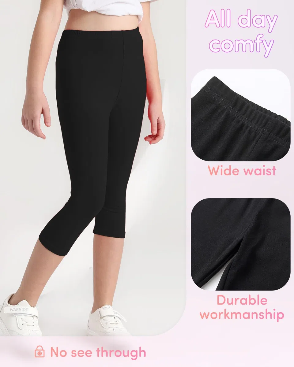 Domee Leggings 3/4 Pinocchietti Pantaloni Corti Cotone Estivi Bambina 3 Pack