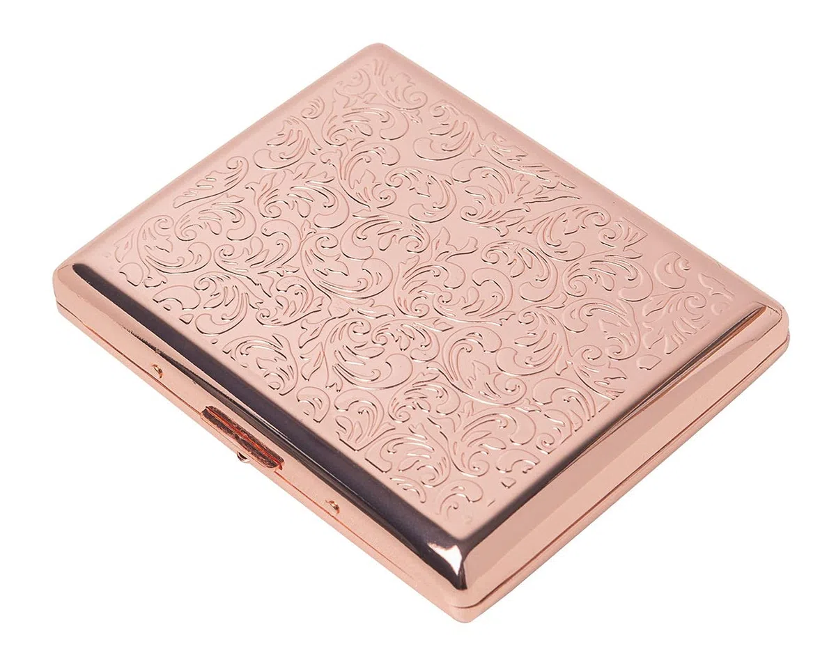 Portasigarette in metallo portatile per uomini e donne, in grado di ospitare sigarette da 18-20 100mm (20pcs 100's, Rose gold)