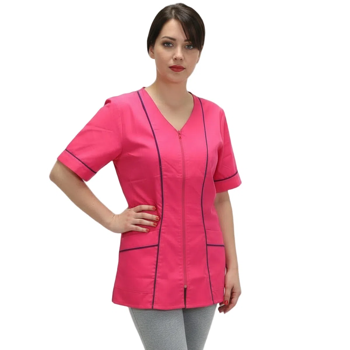 Casacca Camice da Lavoro Donna con Zip,Estetista parrucchiera MAESTRA Asilo