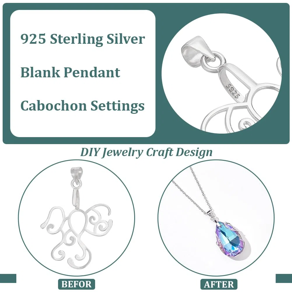 BENECREAT Ciondolo Artiglio Irregolare in Argento Sterling 925 Impostazione Cabochon Adatta a Diverse Forme di Pietre Preziose per Gioielleria