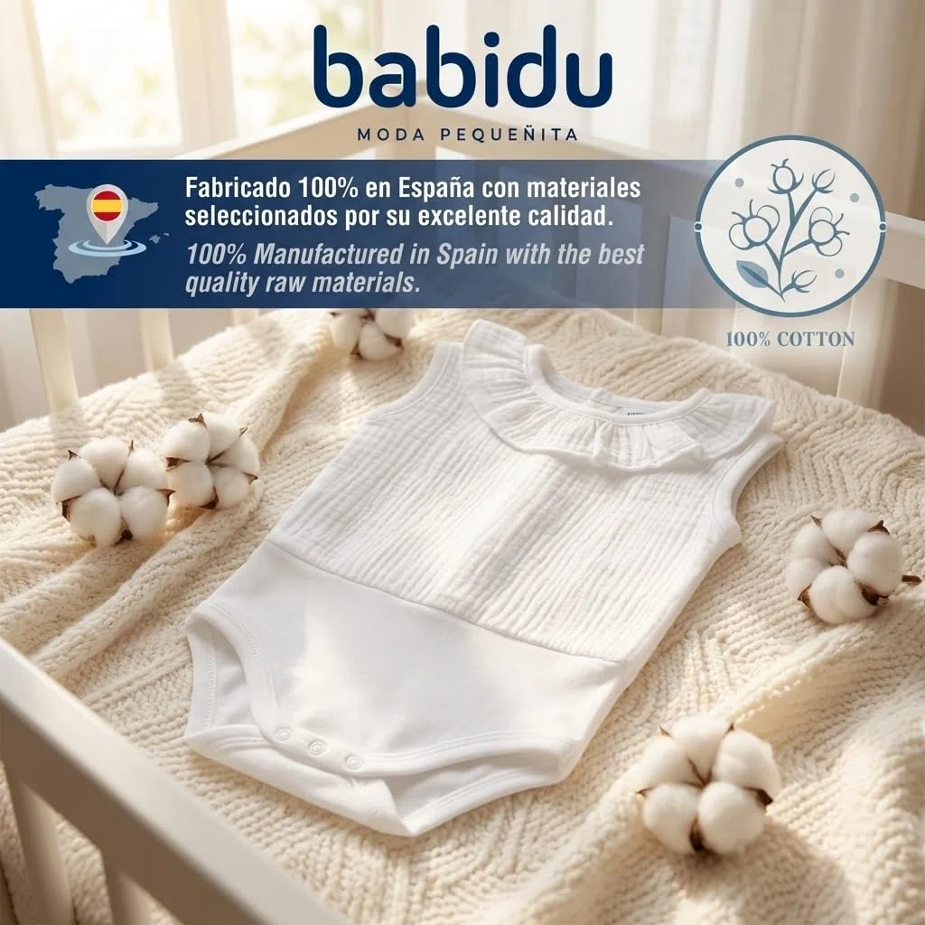 BABIDU Body Neonato Senza Maniche 100% Cotone, Body Neonato in Tessuto Bambula con Collo a Volant, Morbido Traspirante e Ipoallergenico per Pelli Sensibili, Abbigliamento Unisex per Neonato e Bambina