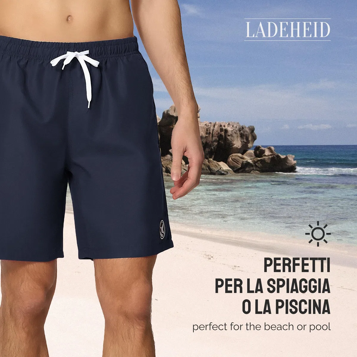 Ladeheid Costume Uomo Mare Lungo con Taschino, Medium Drawstring, Fodera in Rete, Costumi da Bagno, Boxer per la Spiaggia, la Piscina e Il Surf LA40-129