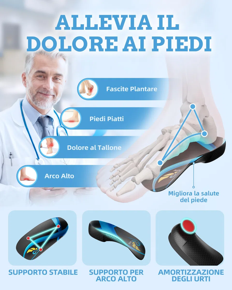 Solette Scarpe Donna e Uomo QBK 3/4 Alte Arco Supporto Solette Ortopediche Assorbimento Urti Plantare Piede Piatto per Fascite Plantare Metatarsalgia Spina Calcaneare e Alleviare Dolore, L