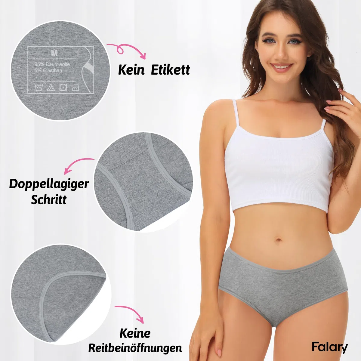 FALARY Mutande Donna Cotone Midi Vita Slip Sportivo Culotte Comode Elasticizzato Pacco da 6
