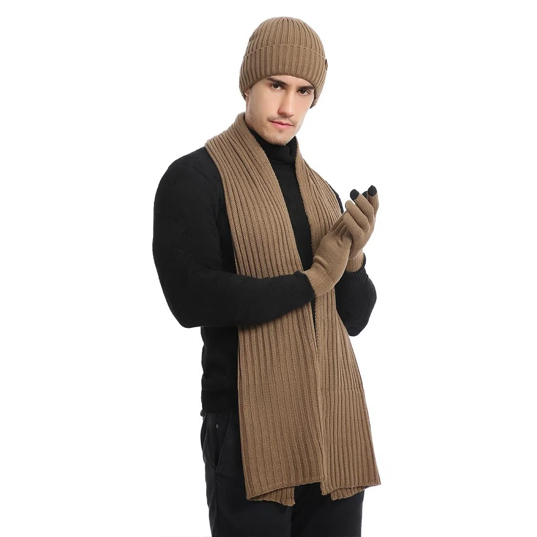 Inverno 3 Pezzi Cappello di Lana Sciarpa Guanti Touchscreen Set Caldo Beanie Cappello Teschio Berretto Invernale Termico Berretto Sciarpa Touch Screen Guanti per Uomo Donna