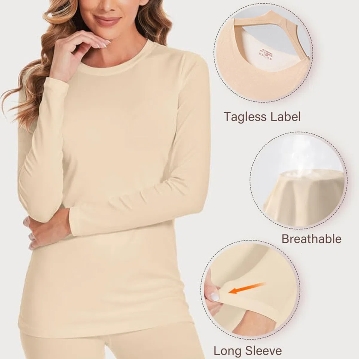 Intimo Termico Set Donna Invernale, Maglietta Manica Lunga e Pantaloni Termici, Magliette Caldo Set (Adatto a Peso Inferiore a 75kg)
