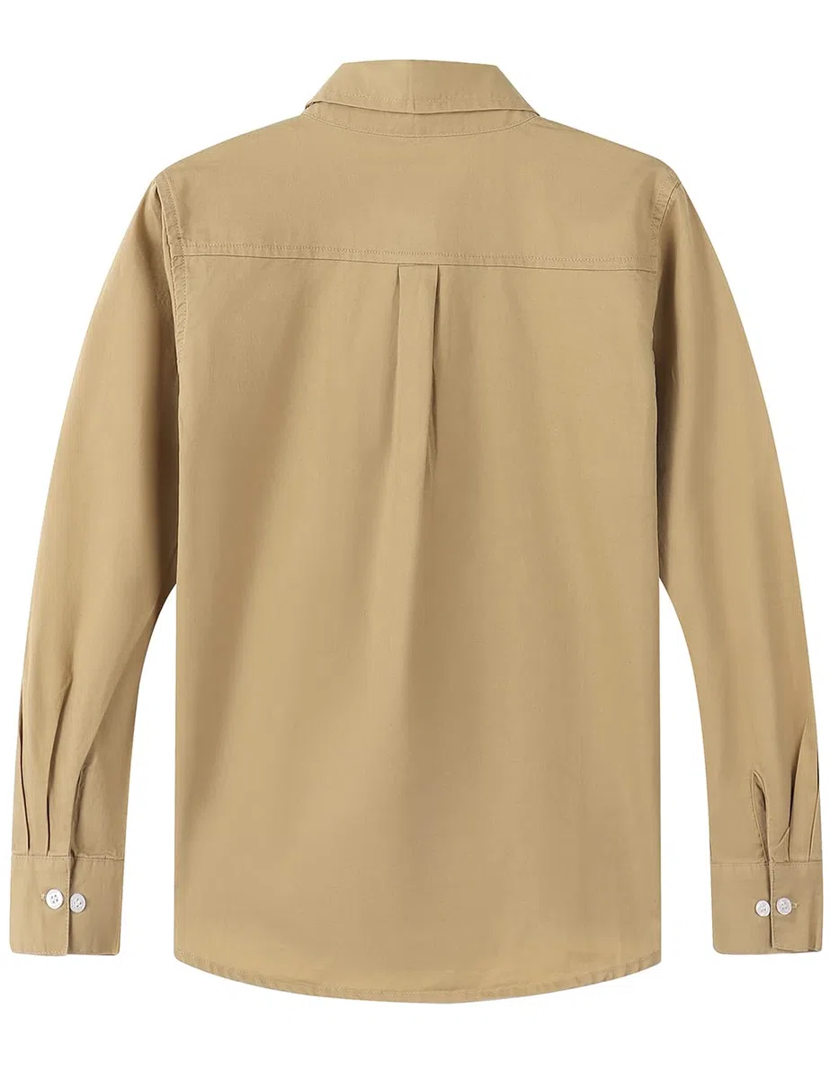 Spring&Gege Ragazzi Camicia a Manica Lunga in Twill di Cotone con Bottoni per Bambini (5-14 Anni)