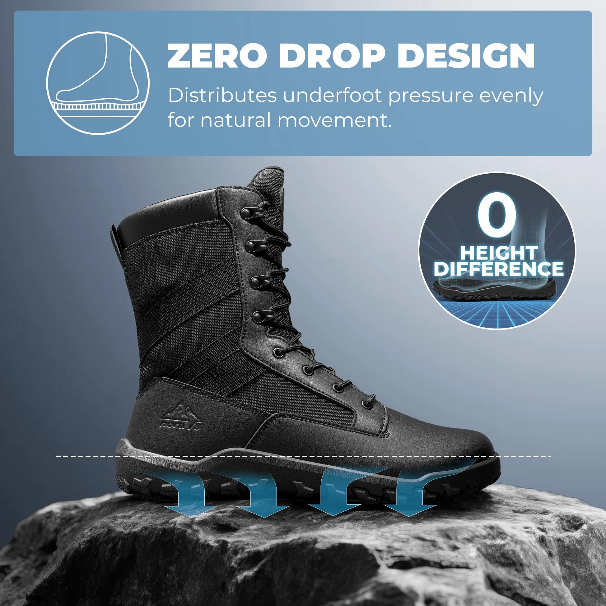 NORTIV 8 Stivali tattici militari da uomo a punta larga da uomo Zero Drop lavoro a piedi nudi minimalista in pelle con cerniera laterale stivali da combattimento da moto