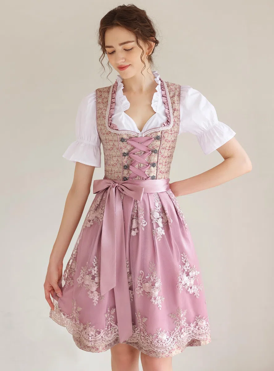 EIISSION Dirndl da Donna Midi in Esclusiva Collezione con Grembiule Rosa