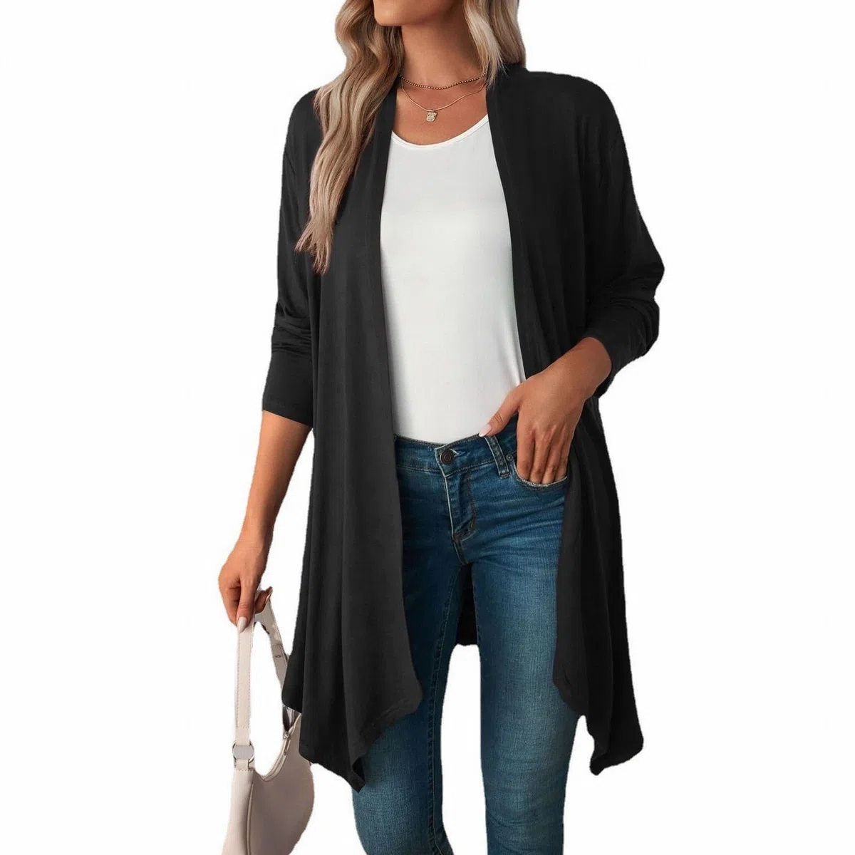 Cardigan Donna Lungo Manica Lunga Cardigan Leggero Estivo Autunnale Coprispalle Elegante Casual