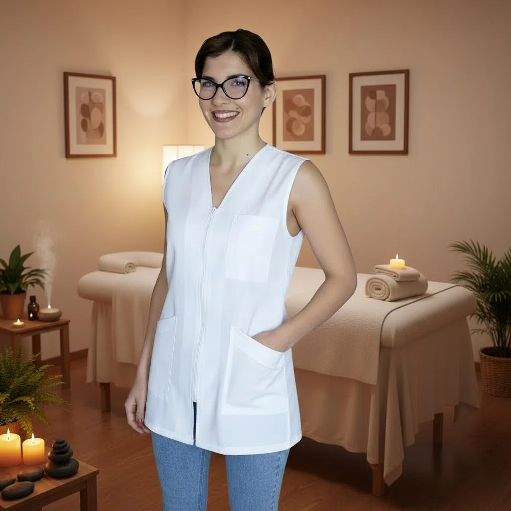 Casacca Donna con Zip, Senza Maniche, con Tasche, Bianco e Nero