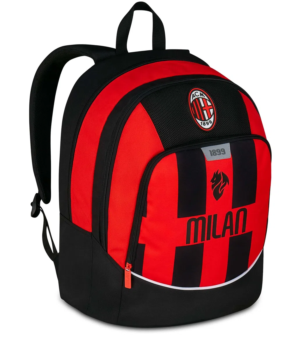 Seven Milan Zaino Scuola Advanced, Rosso e Nero, Squadra Calcio, Doppio Scomparto e Tasca per Borraccia, 29 L,Scuola Elementare, Zaino Bambino