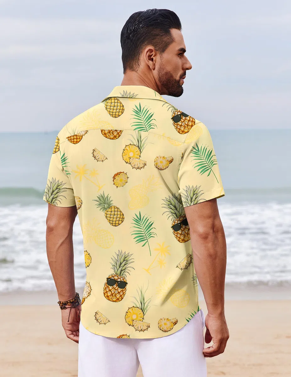 COOFANDY Camicia A Maniche Corte da Uomo Camicia Hawaiana Camicia Estiva Tropicale Leggere Camicia Floreale con Bottoni Camicia da Spiaggia