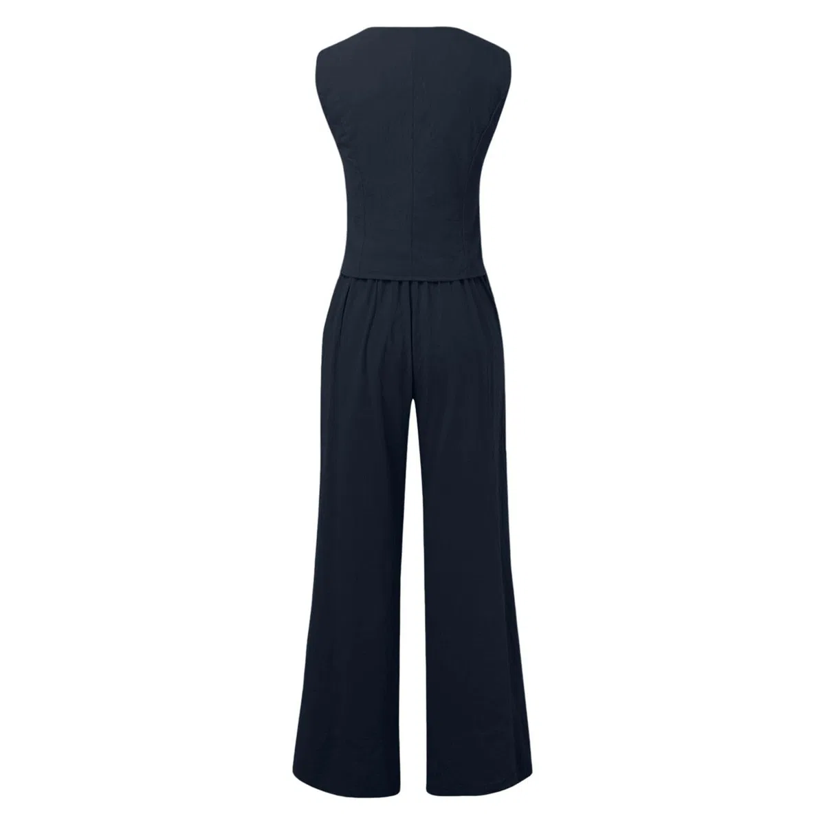 Generico Completo da Donna in 2 Pezzi in Cotone Casual con Gilet e Pantaloni Completi con Bottoni Senza Maniche Camicia e Pantaloni Dritti a Gamba Larga Tasche Blazer Completo Estivo Abbinato da