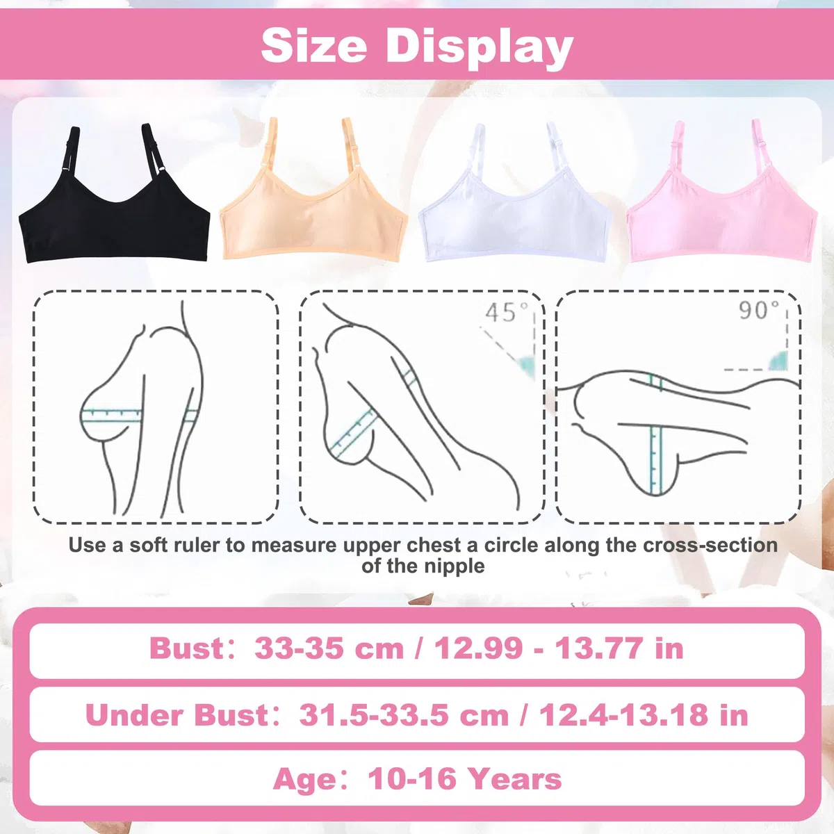 Reggiseno Ragazza Bambina Cotone Brassiere Confezione da 4 Top Intimo con Spalline Regolabili e Imbottiture Fisso Adolescenti Bustino Sportivo Basic Intima per Ragazze 10-16 Anni, Multicolore