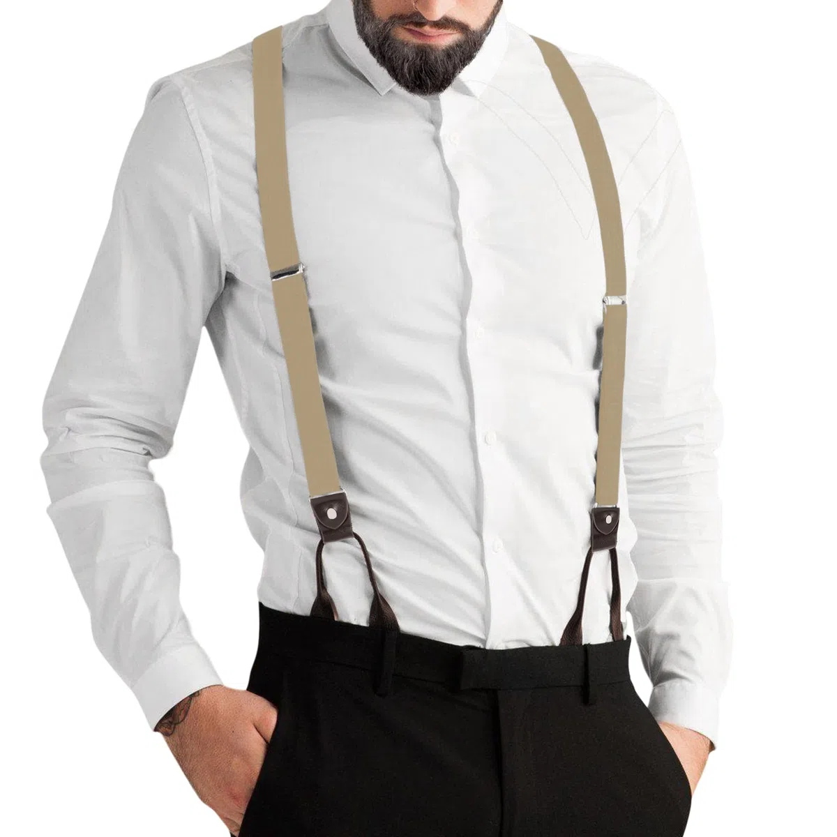'Beaface Men's Braces Button End, Button Braces for Men Trousers Heavy Duty, Men Braces for Trousers with Buttons 1.4'' Wide Adjustable Elastic Y Shape'