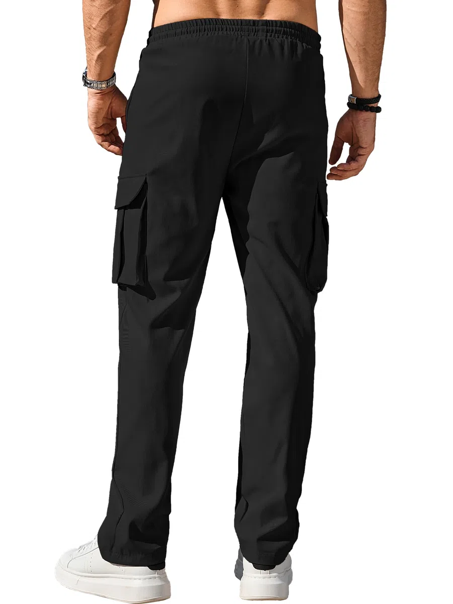 Comdecevis - Comdecevis Men's Casual Cargo Pants Workout Joggers Stretch Sweatpants Hiking Drawstring Tactical Pants with Multi Pockets, Pantaloni Casual Uomo