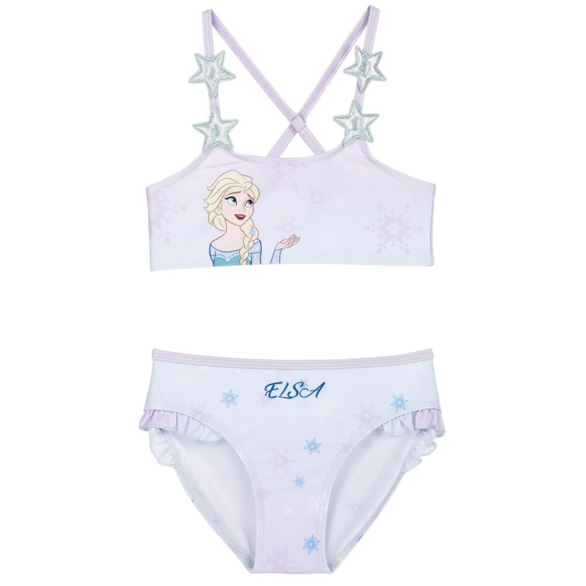Bikini da bambina Frozen Elsa – Costume da bagno a 2 pezzi da ragazza – Spalline a stella – leggero e ad asciugatura rapida