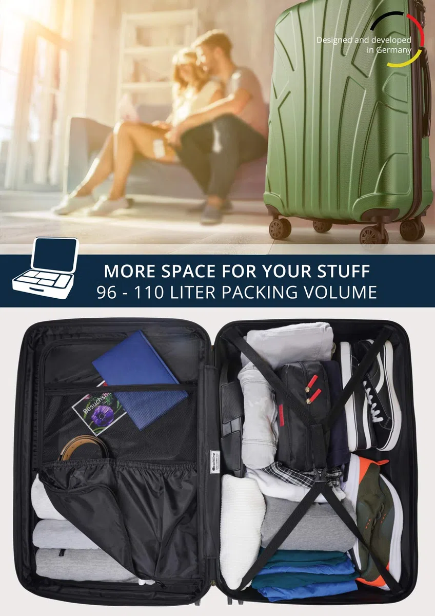 Suitline - Valigia Trolley espandible rigido grande ABS TSA 4 ruote, 76 cm, 110 litres, Corallo