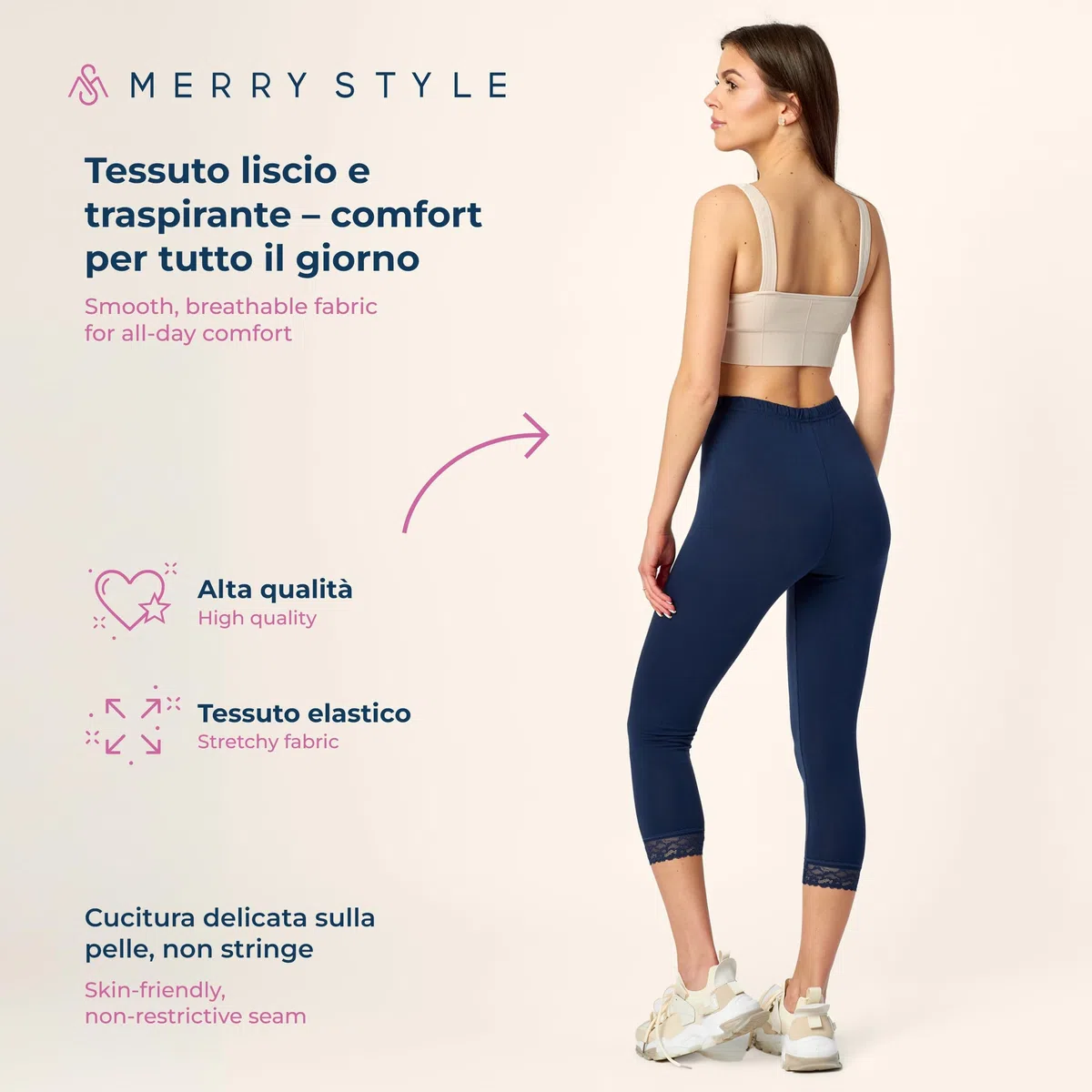 Merry Style Leggings 3/4 con Pizzo Donna MS10-224