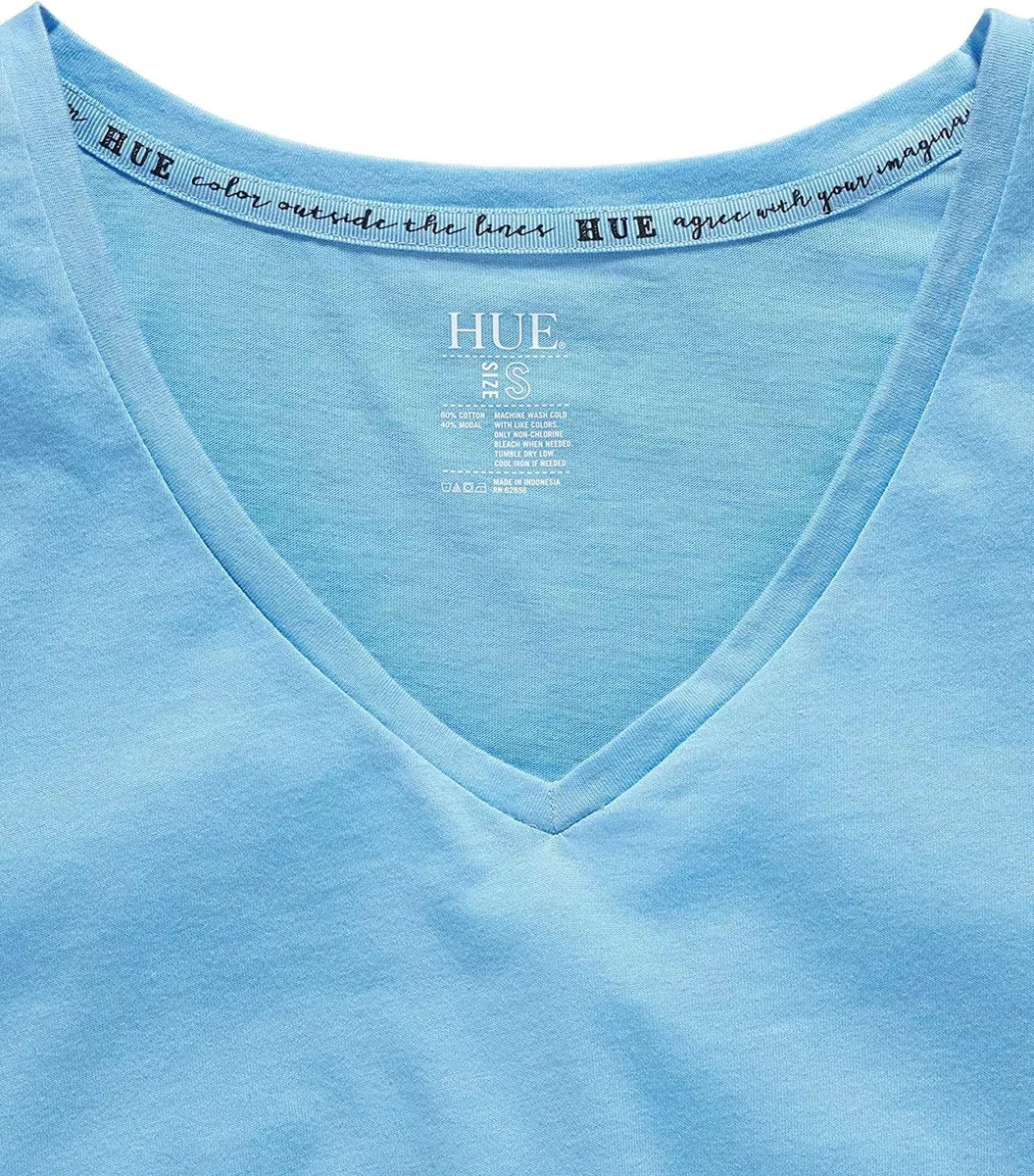 Hue Women's Short Sleeve V-Neck Sleep Tee, Bella Blue, Large
