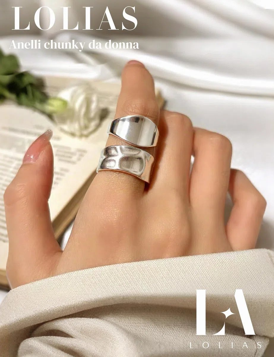 LOLIAS 14 Pezzi Set Anelli Donna Acciaio Inossidabile Anello Regolabili Boho Aperto Minimalista Impilabili Anelli Argento/Oro Mignolo Pollice con Cuore Donna