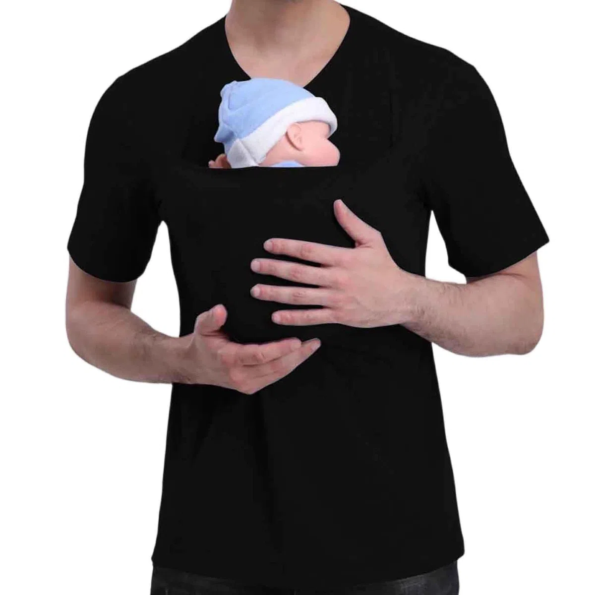 Salopette da Uomo a Tinta Unita con Stampa Canguro Maglietta con Cappuccio Salopette a Maniche Corte con Scollo a V e Tasche a Marsupio Maglia a Maniche Corte