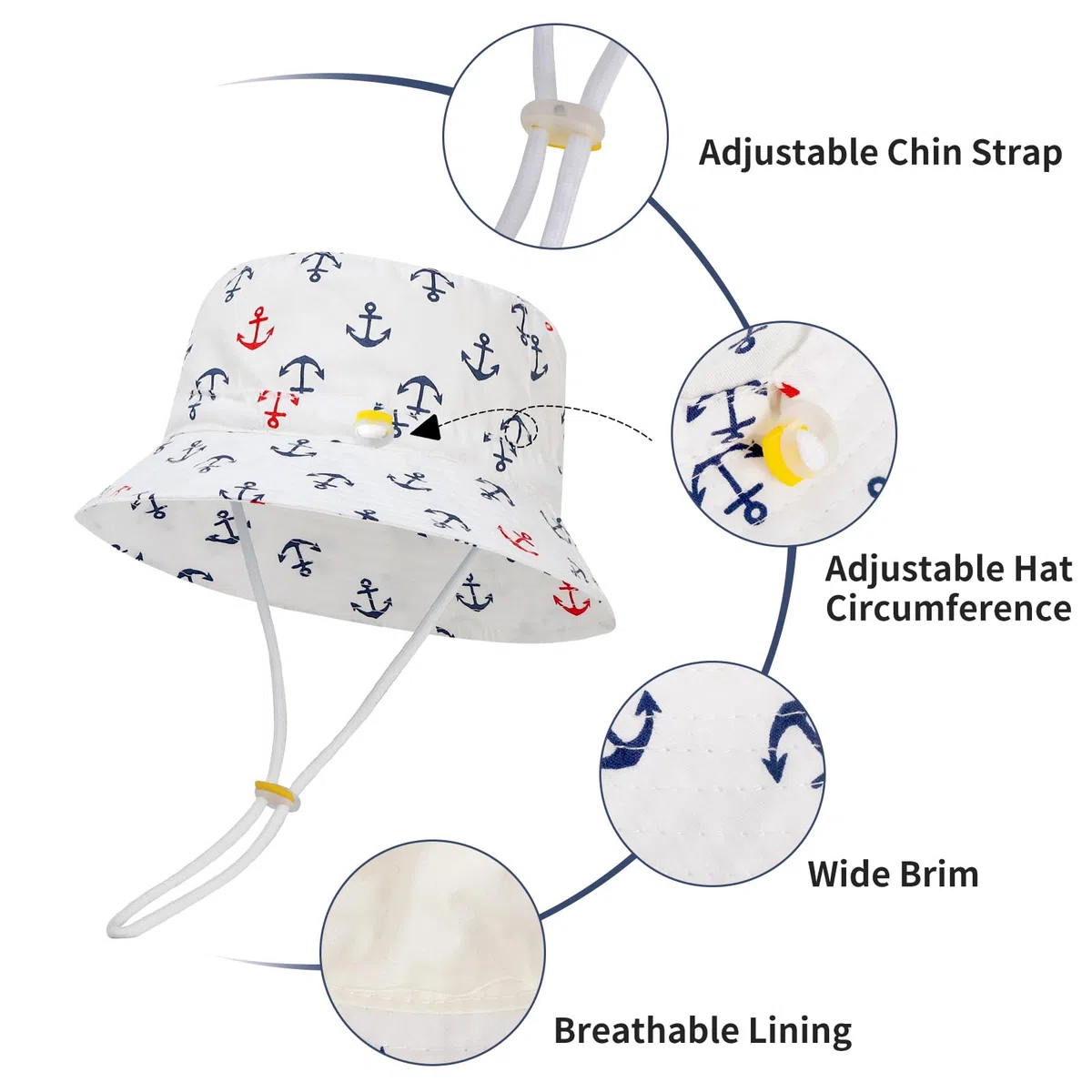 MASOCIO Cappellino Estivo de Sole per Neonato Bambino Cappello Spiaggia Tesa Larga con Sottogola Regolabile