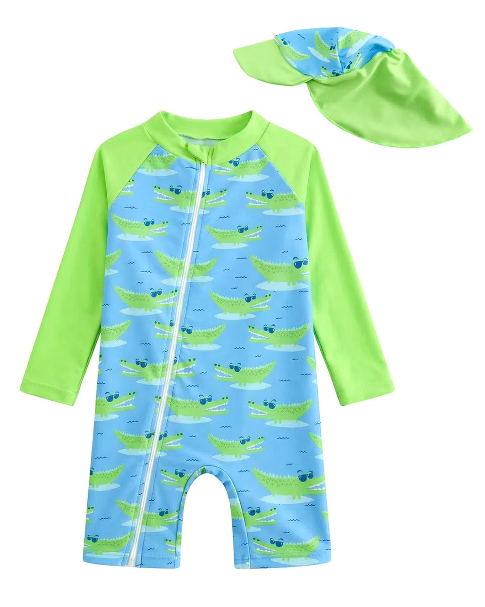 DivingBirds Costume da bagno per bambini, a maniche lunghe, con cerniera diagonale, facile da indossare e da togliere, da 3 mesi a 3 anni