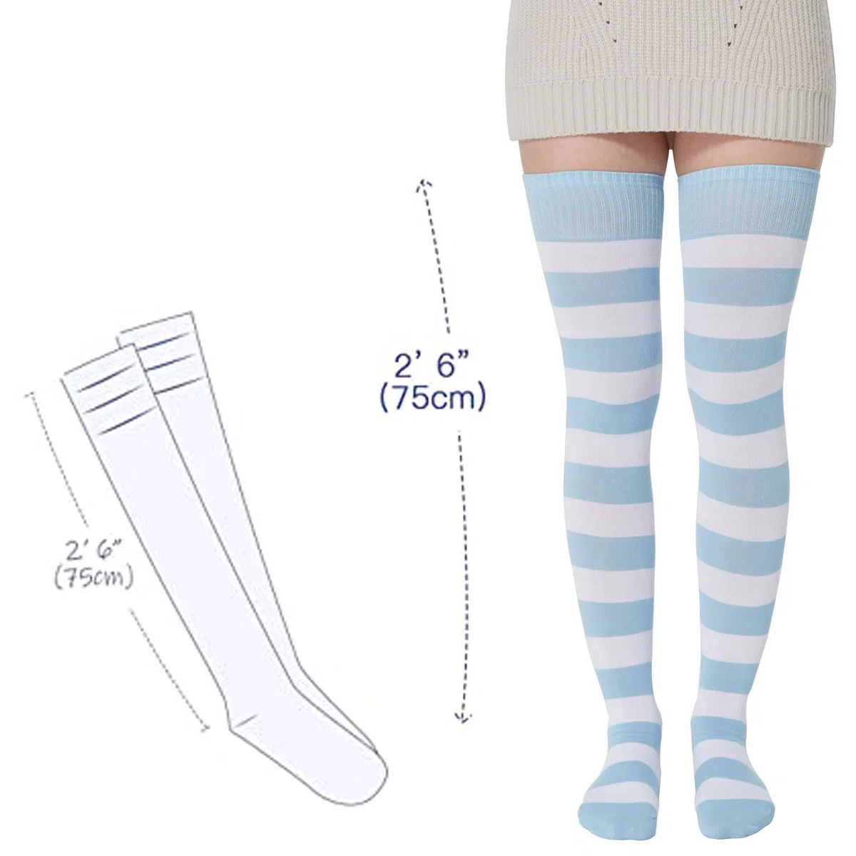 Calze alte da donna extra lunghe in cotone a righe sopra il ginocchio