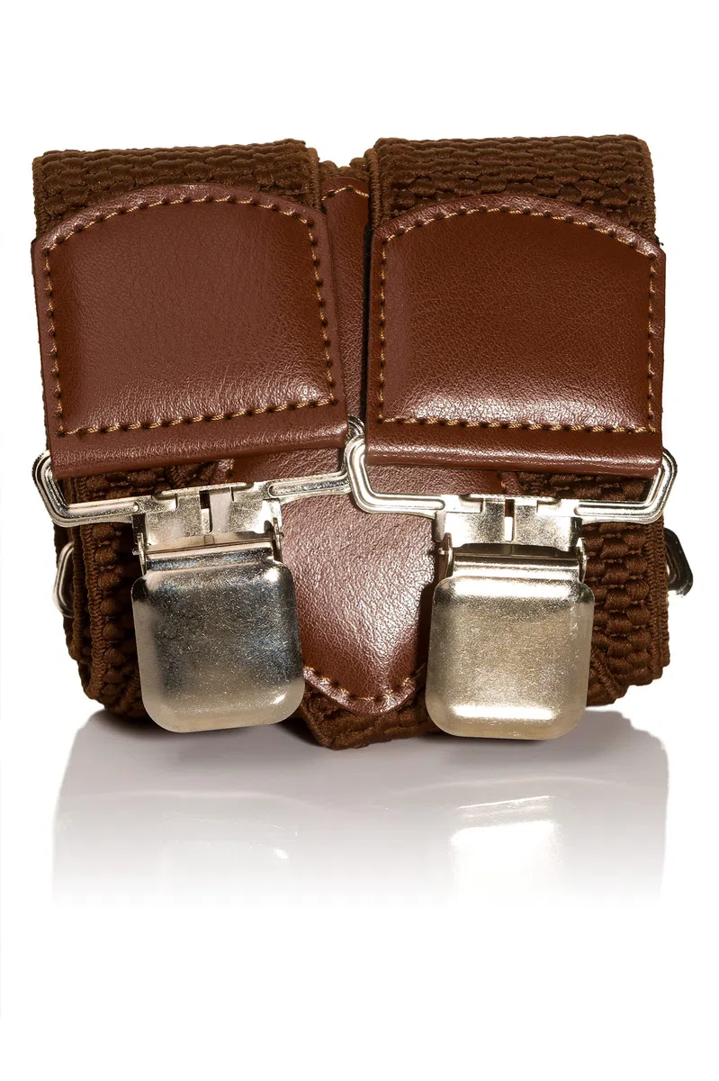 Bretelle da Uomo a Forma di X con Pelle Marrone, Extra Larghe, 5 cm