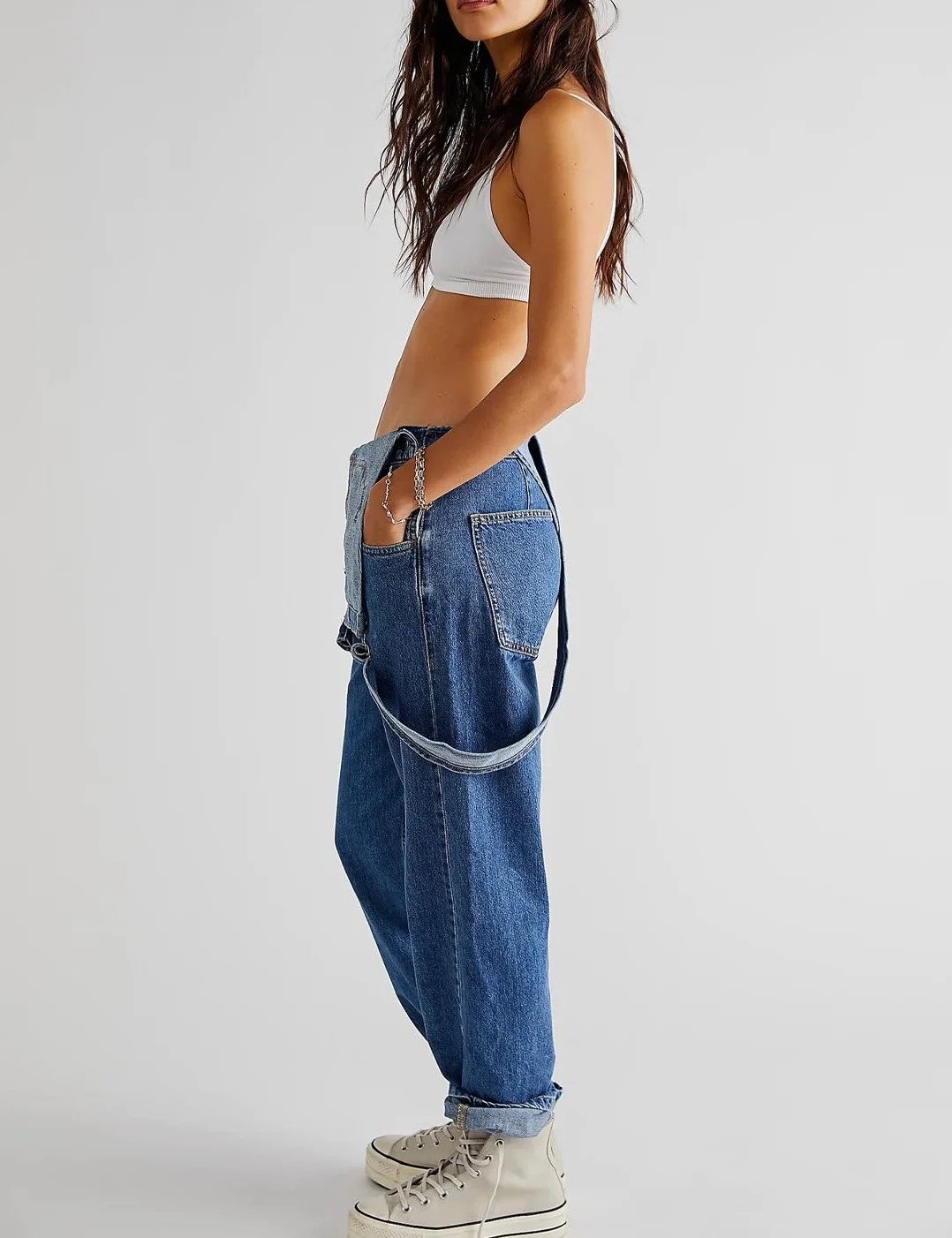 Sukany Salopette da donna casual in denim con spalline regolabili larghe salopette pagliaccetto tuta harem pantaloni