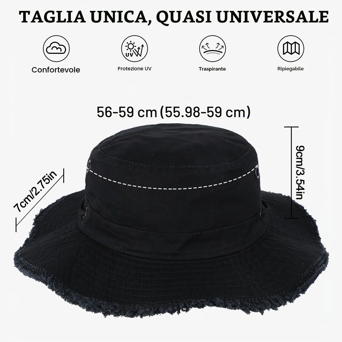 Cappello Pescatore Donna Estivo, Moda Cappello da Sole Cotone a Tesa Larga Pieghevole, UV Protezione Cappellino a Secchiello Bucket Hat da Esterno per Spiaggia All'aperto Trekking