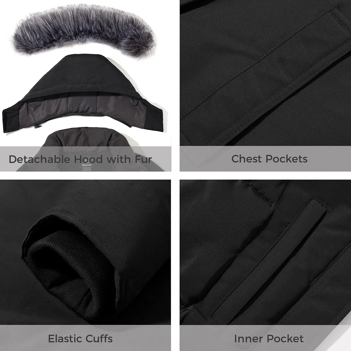 Wantdo Giacca Invernale Imbottita Calda Parka con Pelliccia Sintetica Esterno Giaccone da Lavoro Antivento Giacca Pesante Donna
