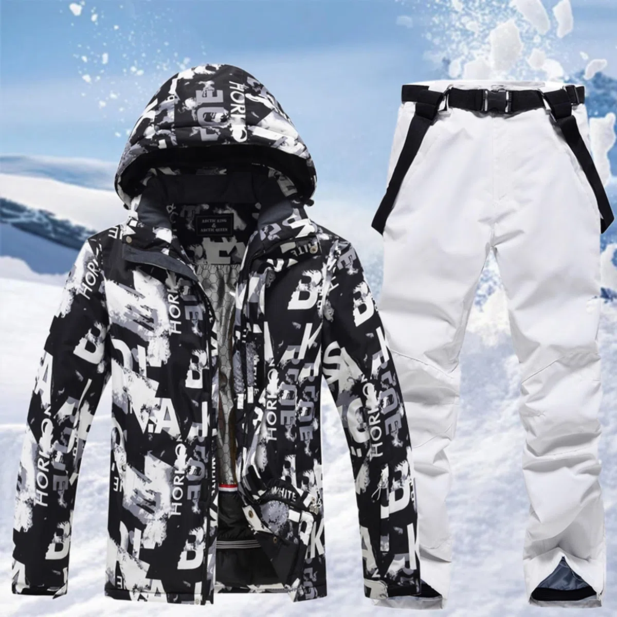 Generisch Tuta da sci da uomo, set da 2 pezzi, impermeabile, con cappuccio, da snowboard, antivento, da sci, da uomo, per lo sport, da sci, per l'inverno, da sci e da neve